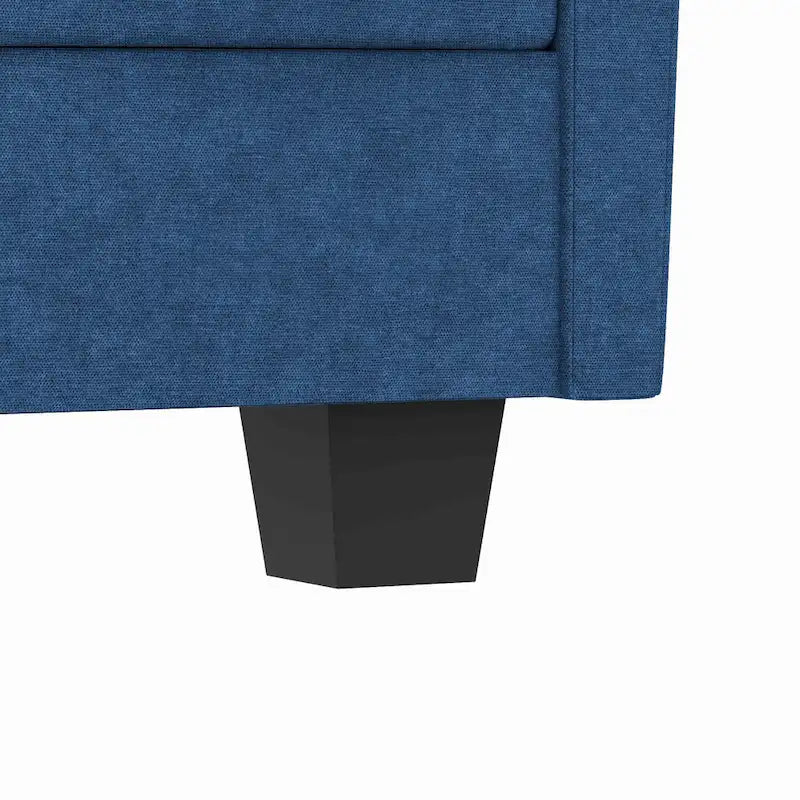 Divano a L in tessuto blu / grigio / beige con pouf, 3 posti