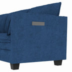 Divano a L in tessuto blu / grigio / beige con pouf, 3 posti