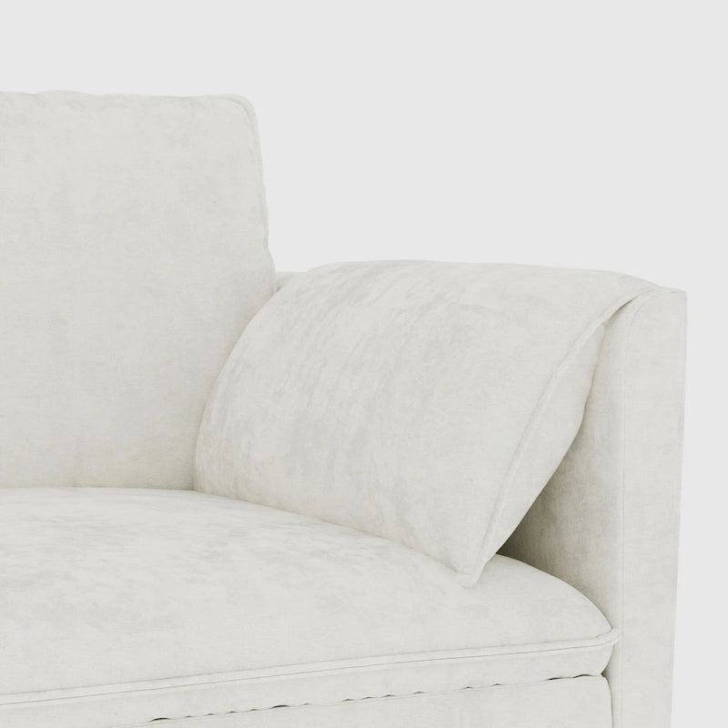 Divano a L in tessuto blu / grigio / beige con pouf, 3 posti