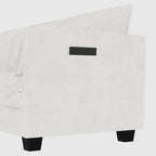 Divano a L in tessuto blu / grigio / beige con pouf, 3 posti