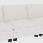 Divano a L in tessuto blu / grigio / beige con pouf, 3 posti