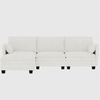 Divano a L in tessuto blu / grigio / beige con pouf, 3 posti