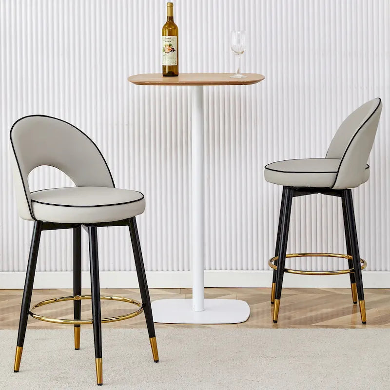 Set di 2 Sgabelli da Bar Girevoli Grigio/Nero, con Cuscino in PU, Gambe in Metallo