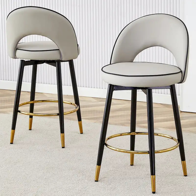 Set di 2 Sgabelli da Bar Girevoli Grigio/Nero, con Cuscino in PU, Gambe in Metallo