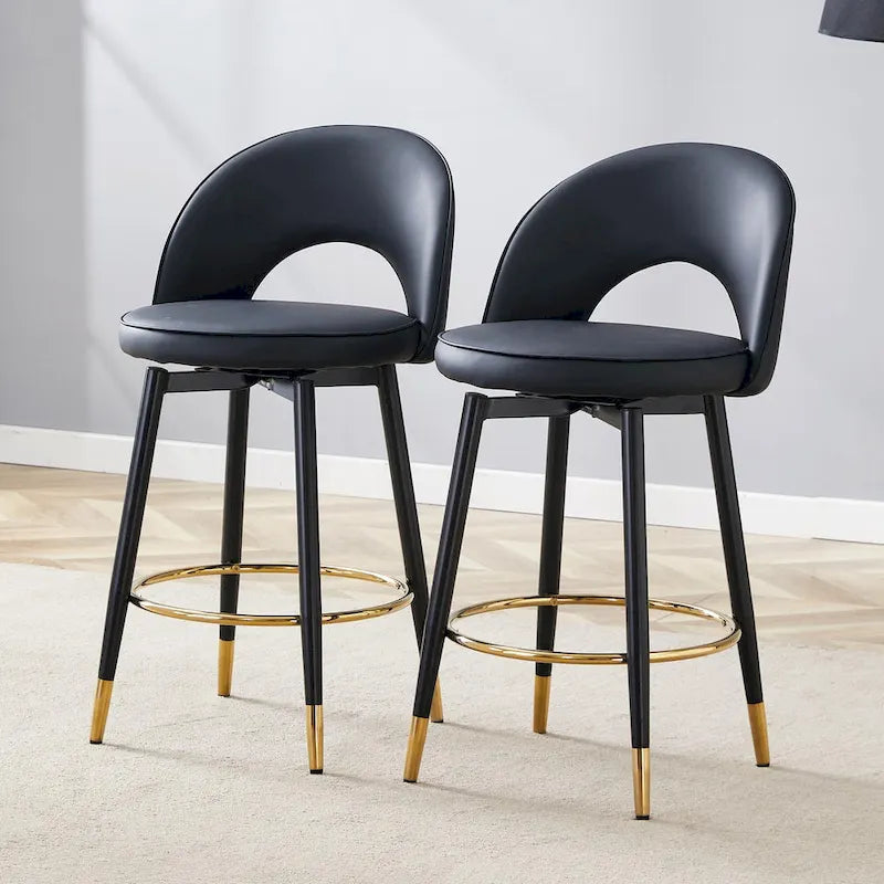 Set di 2 Sgabelli da Bar Girevoli Grigio/Nero, con Cuscino in PU, Gambe in Metallo