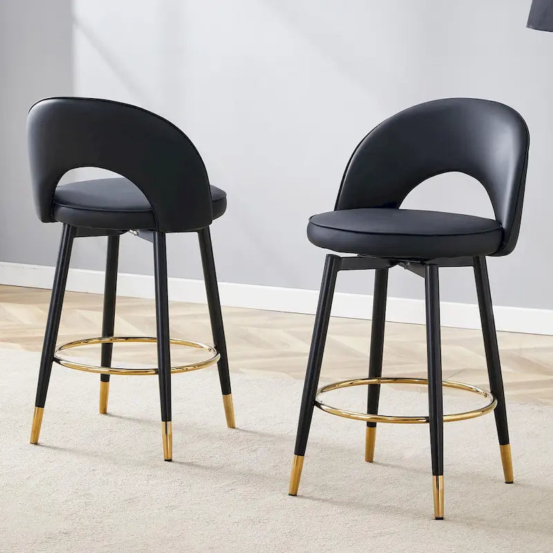 Set di 2 Sgabelli da Bar Girevoli Grigio/Nero, con Cuscino in PU, Gambe in Metallo