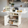 47  Wood Rolling Folding Kitchen Island with Storage Rack and Cabinet