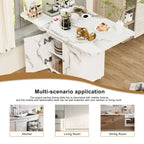 Isola cucina pieghevole e mobile con piano in marmo bianco e contenitore, posti a sedere per 4-6 persone