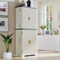 Mobile contenitore a 4 ante con scanalature, altezza 183 cm, bianco / rovere naturale / verde militare