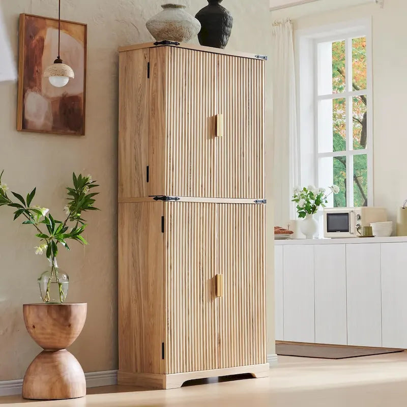 72  Tall Modern Fluted Pantry Cabinet, Storage Cabinet with 4 Doors
