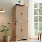 Mobile contenitore a 4 ante con scanalature, altezza 183 cm, bianco / rovere naturale / verde militare