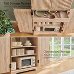 Mobile contenitore a 4 ante con scanalature, altezza 183 cm, bianco / rovere naturale / verde militare