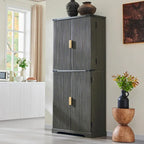 Mobile contenitore a 4 ante con scanalature, altezza 183 cm, bianco / rovere naturale / verde militare