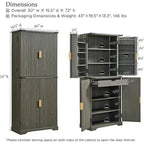Mobile contenitore a 4 ante con scanalature, altezza 183 cm, bianco / rovere naturale / verde militare