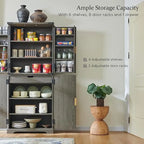 Mobile contenitore a 4 ante con scanalature, altezza 183 cm, bianco / rovere naturale / verde militare