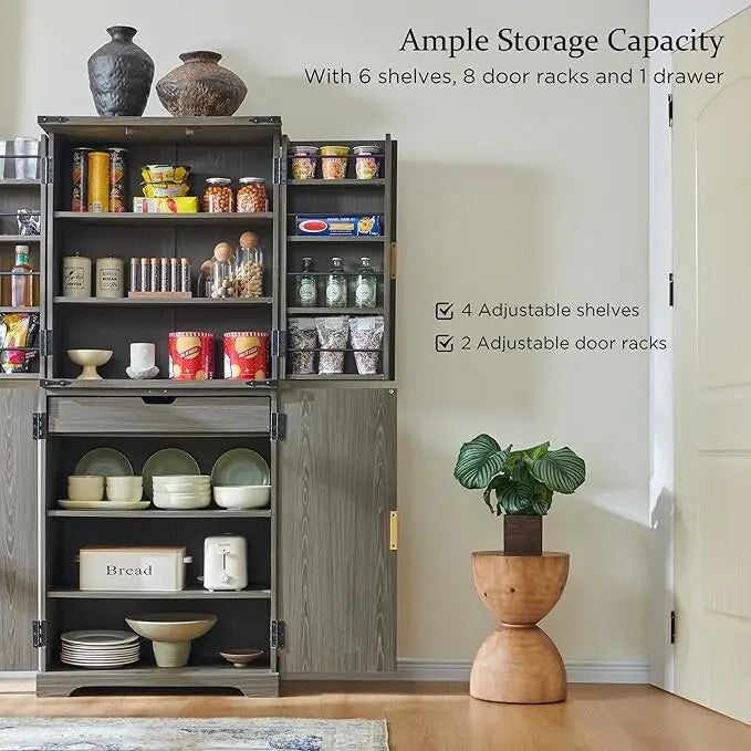 Mobile contenitore a 4 ante con scanalature, altezza 183 cm, bianco / rovere naturale / verde militare