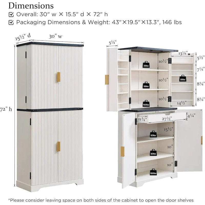 Mobile contenitore a 4 ante con scanalature, altezza 183 cm, bianco / rovere naturale / verde militare