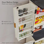 Mobile contenitore a 4 ante con scanalature, altezza 183 cm, bianco / rovere naturale / verde militare