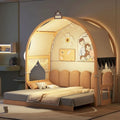Letto per bambini in legno Naturale/Bianco/Grigio, letto a baldacchino ad arco con tenda e lavagna, per 1 bambino