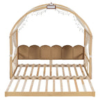 Letto per bambini in legno Naturale/Bianco/Grigio, letto a baldacchino ad arco con tenda e lavagna, per 1 bambino
