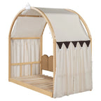 Letto per bambini in legno Naturale/Bianco/Grigio, letto a baldacchino ad arco con tenda e lavagna, per 1 bambino