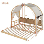 Letto per bambini in legno Naturale/Bianco/Grigio, letto a baldacchino ad arco con tenda e lavagna, per 1 bambino
