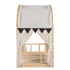 Letto per bambini in legno Naturale/Bianco/Grigio, letto a baldacchino ad arco con tenda e lavagna, per 1 bambino