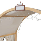 Letto per bambini in legno Naturale/Bianco/Grigio, letto a baldacchino ad arco con tenda e lavagna, per 1 bambino