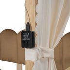 Letto per bambini in legno Naturale/Bianco/Grigio, letto a baldacchino ad arco con tenda e lavagna, per 1 bambino