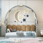 Letto per bambini in legno Naturale/Bianco/Grigio, letto a baldacchino ad arco con tenda e lavagna, per 1 bambino