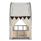 Letto per bambini in legno Naturale/Bianco/Grigio, letto a baldacchino ad arco con tenda e lavagna, per 1 bambino