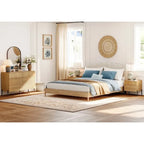 WAMPAT 3-Piece Modern Bedroom Set, 47  Fluted Dresser with 6 Drawers & 2 Nightstands with Charging Station, Oak