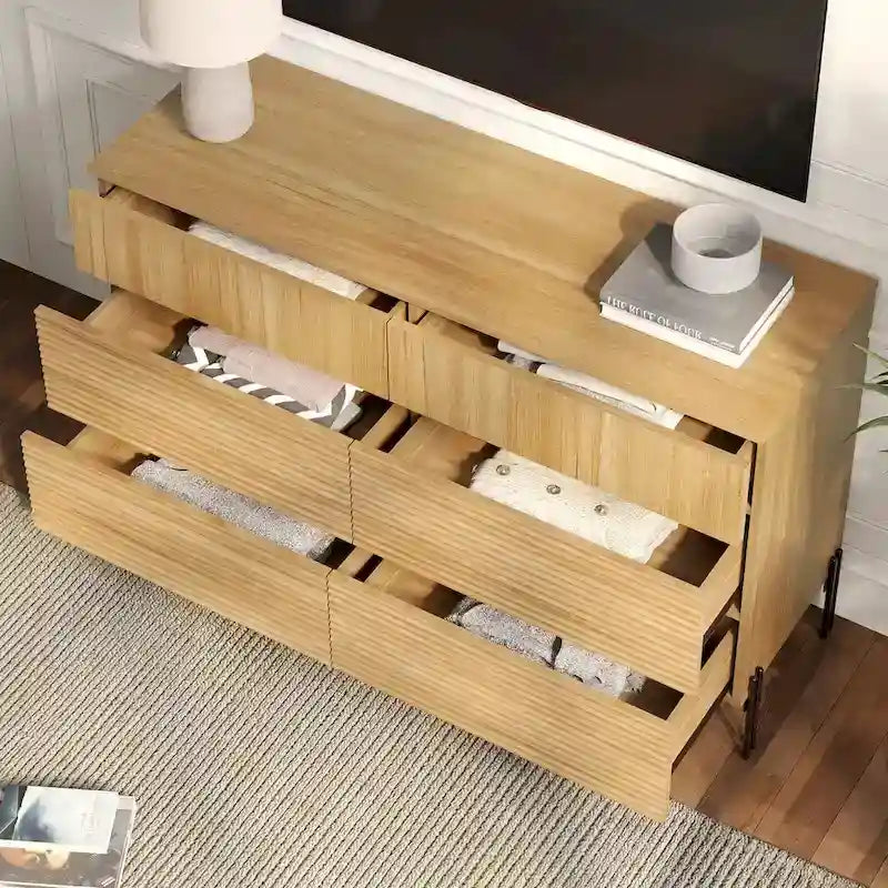 Set Camera da Letto Scanalato in Rovere 3 Pezzi – Cassettiera a 6 Cassetti e 2 Comodini (per 1–2 Persone)