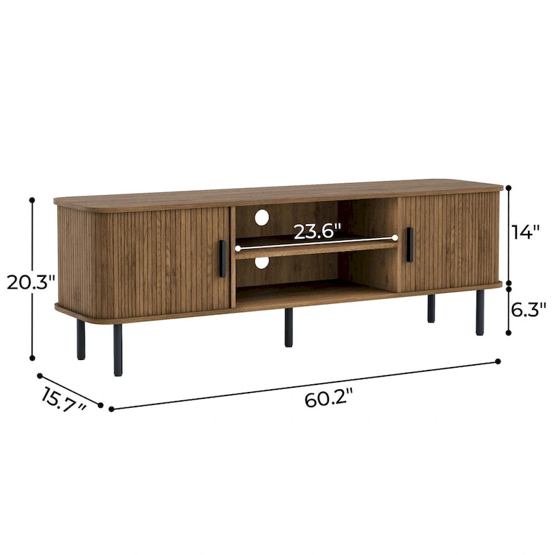 Mobile TV con ante scorrevoli a serrandina, colore nero/marrone, larghezza 120 o 150 cm, per TV fino a 55", montaggio 1-2 persone