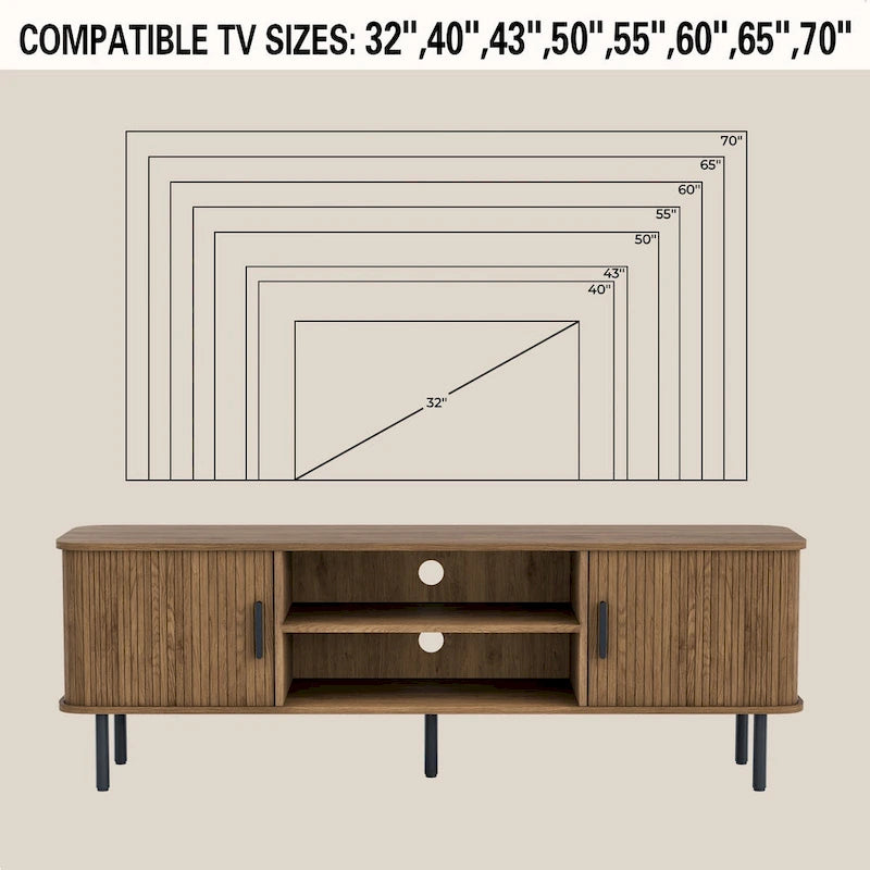 Mobile TV con ante scorrevoli a serrandina, colore nero/marrone, larghezza 120 o 150 cm, per TV fino a 55", montaggio 1-2 persone