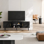 Mobile TV con ante scorrevoli a serrandina, colore nero/marrone, larghezza 120 o 150 cm, per TV fino a 55", montaggio 1-2 persone