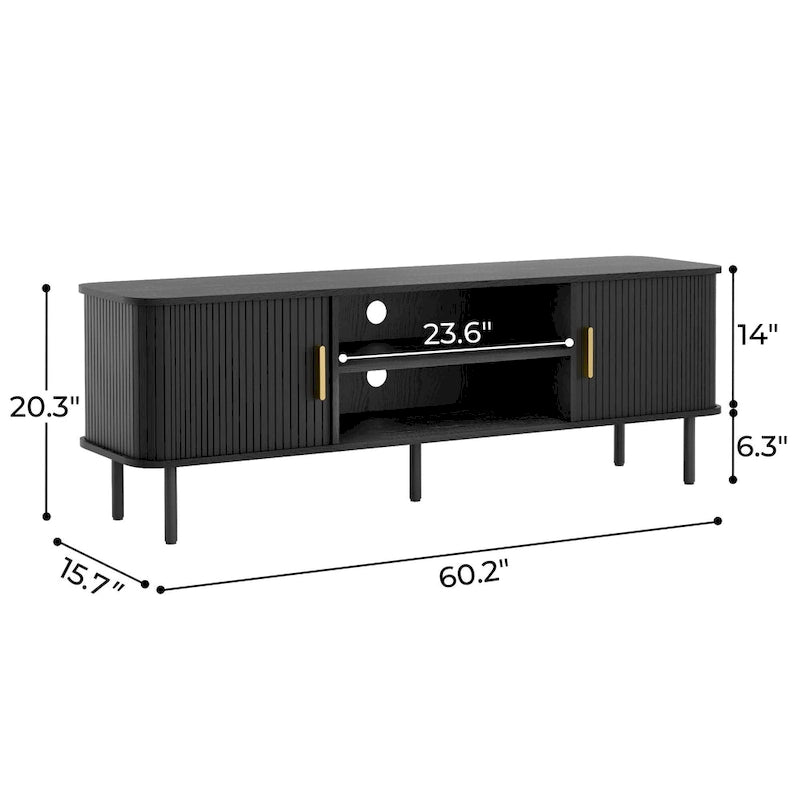 Mobile TV con ante scorrevoli a serrandina, colore nero/marrone, larghezza 120 o 150 cm, per TV fino a 55", montaggio 1-2 persone