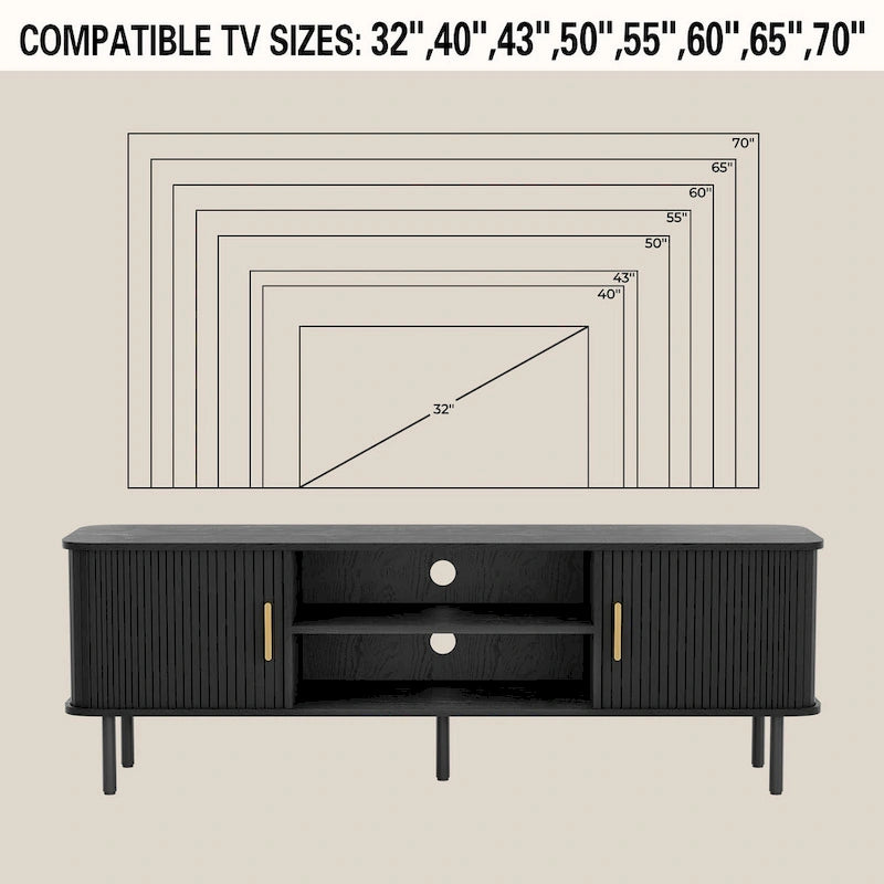 Mobile TV con ante scorrevoli a serrandina, colore nero/marrone, larghezza 120 o 150 cm, per TV fino a 55", montaggio 1-2 persone