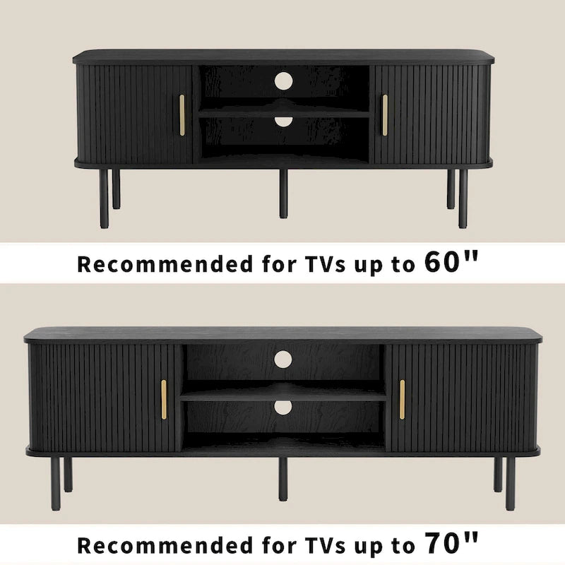 Mobile TV con ante scorrevoli a serrandina, colore nero/marrone, larghezza 120 o 150 cm, per TV fino a 55", montaggio 1-2 persone