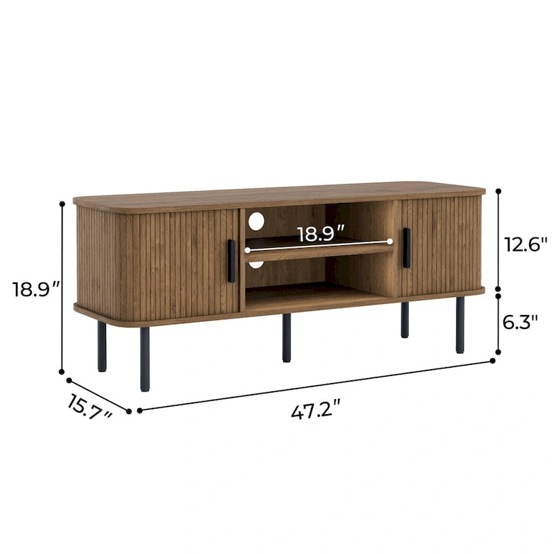Mobile TV con ante scorrevoli a serrandina, colore nero/marrone, larghezza 120 o 150 cm, per TV fino a 55", montaggio 1-2 persone