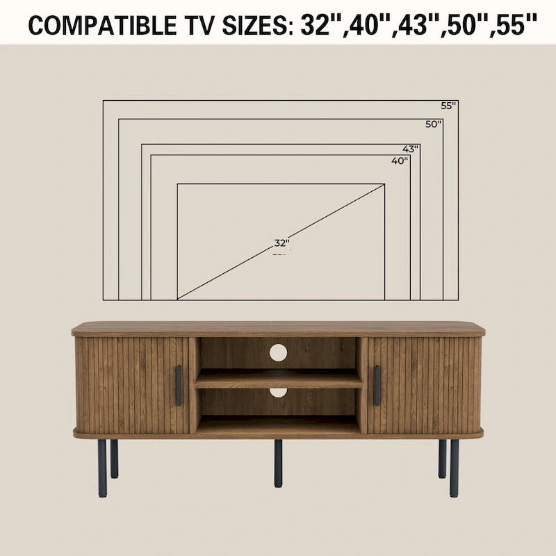 Mobile TV con ante scorrevoli a serrandina, colore nero/marrone, larghezza 120 o 150 cm, per TV fino a 55", montaggio 1-2 persone