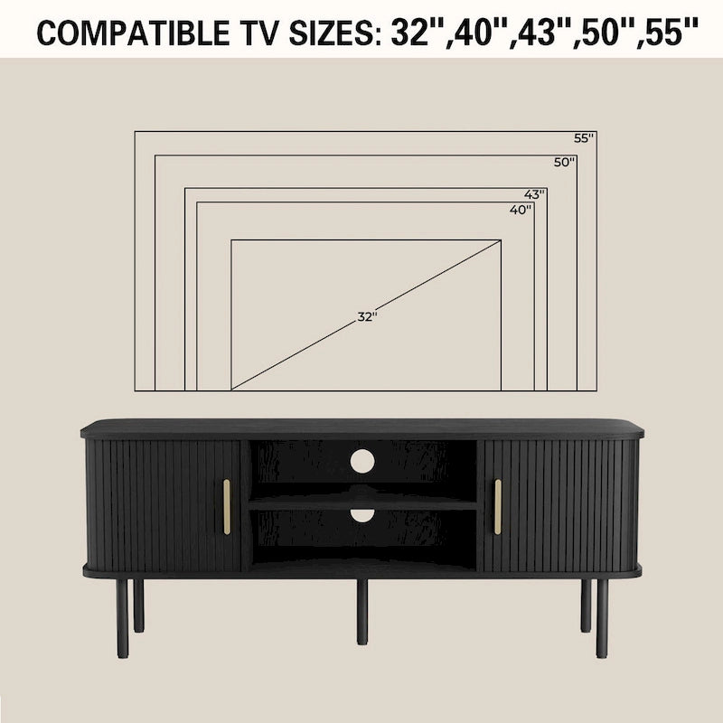 Mobile TV con ante scorrevoli a serrandina, colore nero/marrone, larghezza 120 o 150 cm, per TV fino a 55", montaggio 1-2 persone