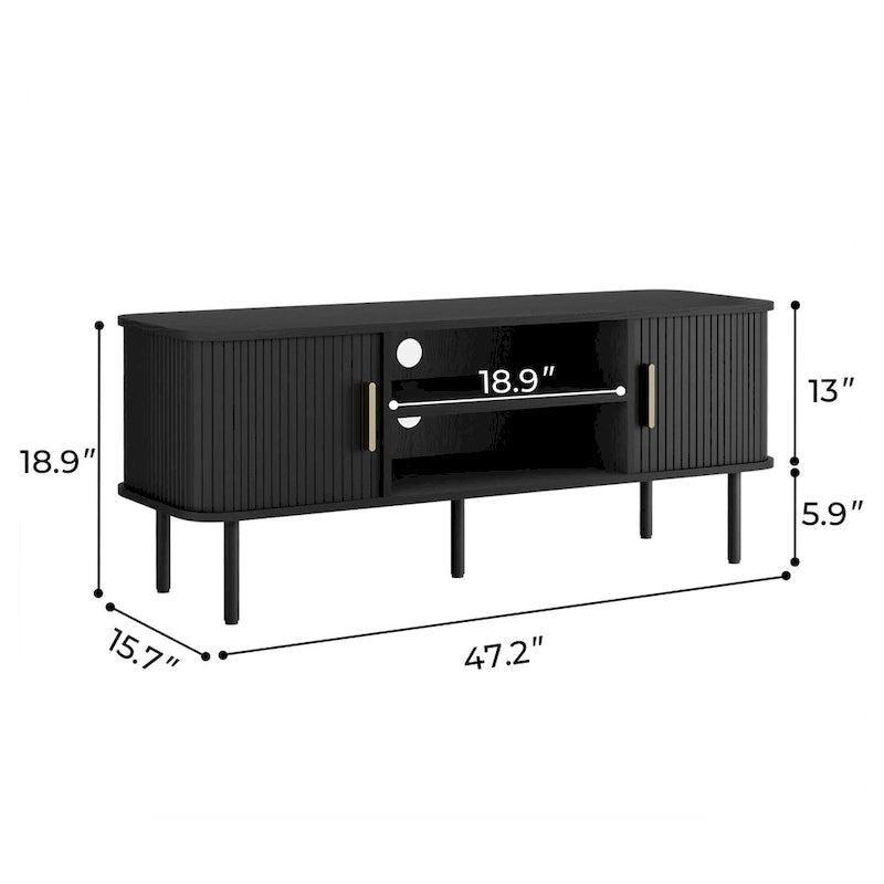 Mobile TV con ante scorrevoli a serrandina, colore nero/marrone, larghezza 120 o 150 cm, per TV fino a 55", montaggio 1-2 persone
