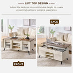 Tavolino da Caffè Sollevabile Anticato Bianco / Rovere Naturale, Stile Mid-Century, 1–2 Persone