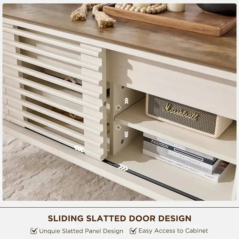Tavolino da Caffè Sollevabile Anticato Bianco / Rovere Naturale, Stile Mid-Century, 1–2 Persone