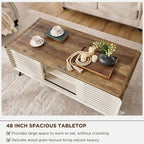 Tavolino da Caffè Sollevabile Anticato Bianco / Rovere Naturale, Stile Mid-Century, 1–2 Persone