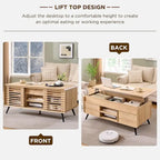 Tavolino da Caffè Sollevabile Anticato Bianco / Rovere Naturale, Stile Mid-Century, 1–2 Persone