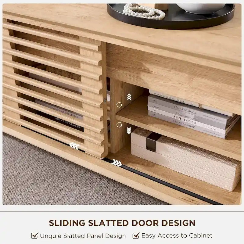 Tavolino da Caffè Sollevabile Anticato Bianco / Rovere Naturale, Stile Mid-Century, 1–2 Persone