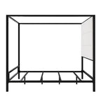 Letto a baldacchino in metallo nero, bianco e oro, testiera in lino, 4 colonne, King/Queen, 2 persone