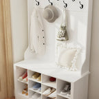 Albero da ingresso 4 in 1, appendiabiti e panca portascarpe, singolo, bianco/marrone/grigio/nero